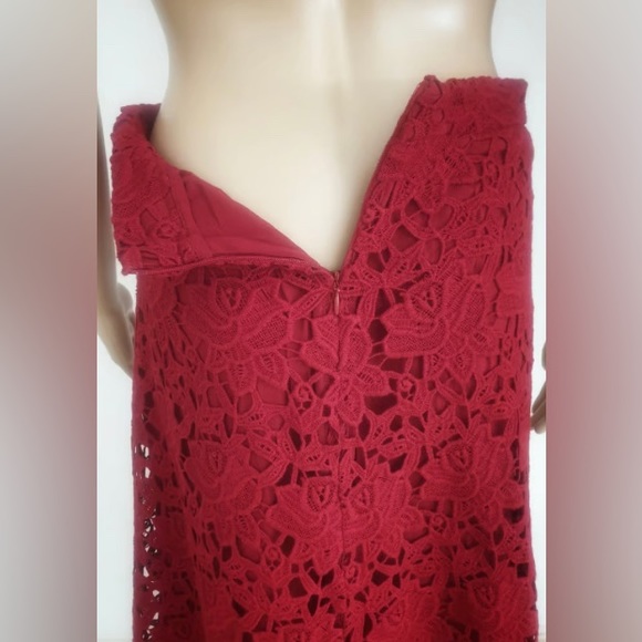 ZARA💫Women’s Burgundy Crochet Lace Overlay Mid Length Skirt - Picture 7 of 11
